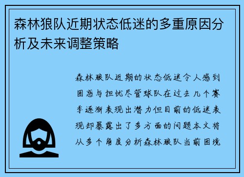 森林狼队近期状态低迷的多重原因分析及未来调整策略